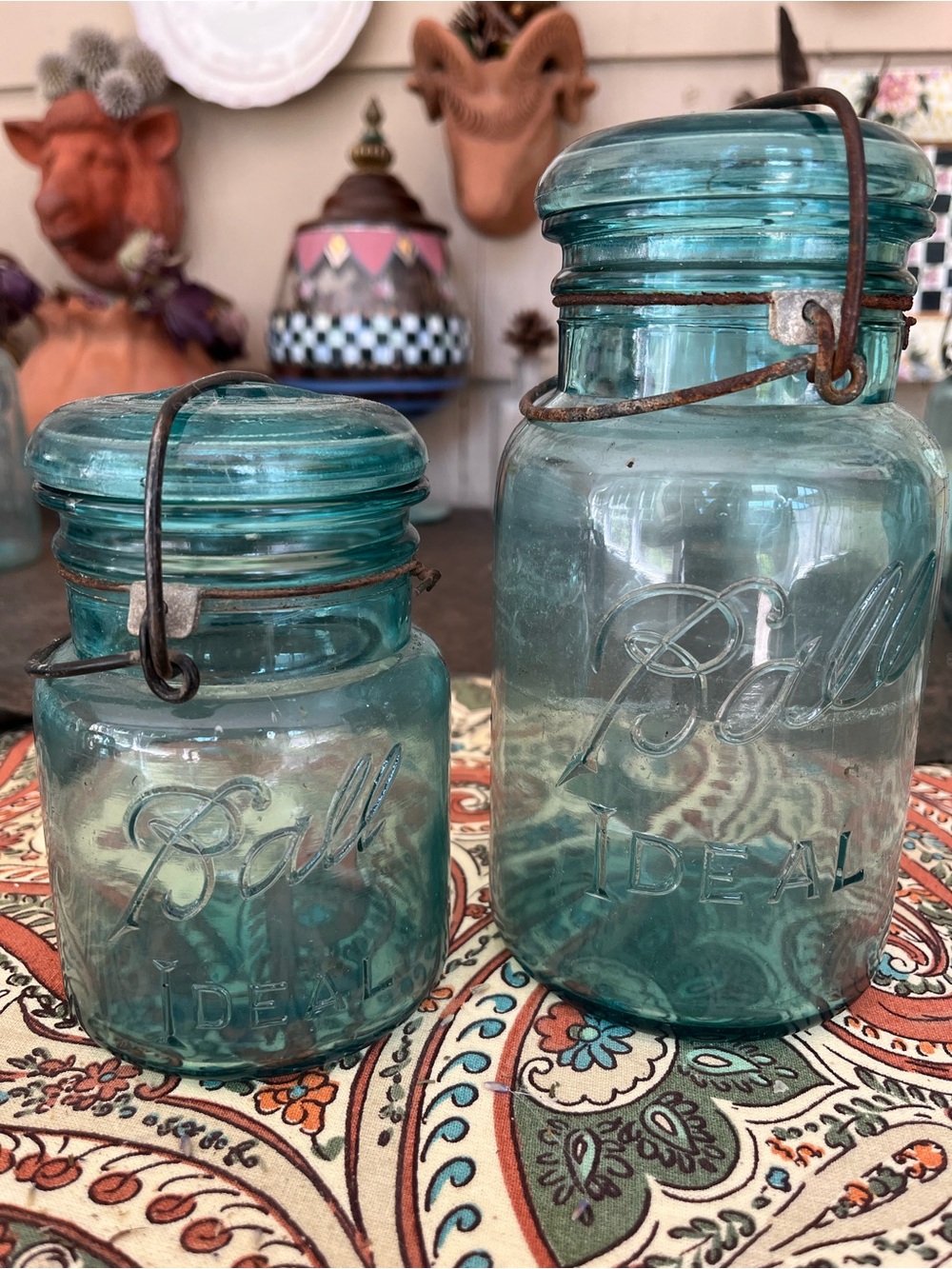 Antique Vintage Ball Ideal Turquoise Blue Jars